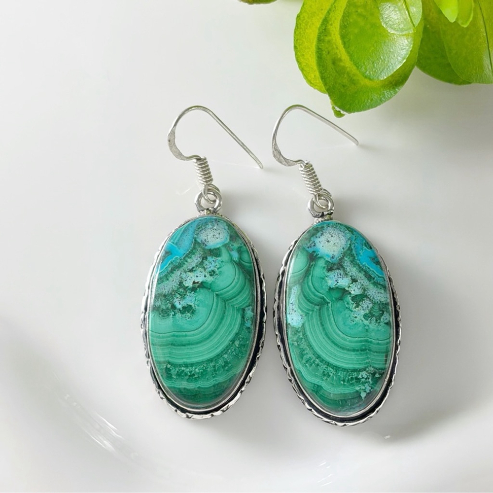 Top Quality Malachite Chrysocolla Earrings Southwest 925 Sterling Silver Overlay